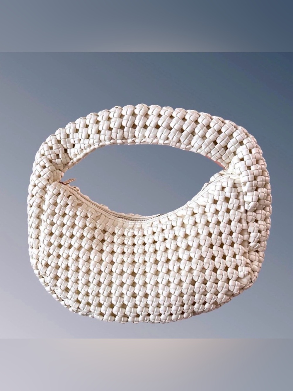 Antik Kraft Woven Crescent Shoulder Bag in Cream